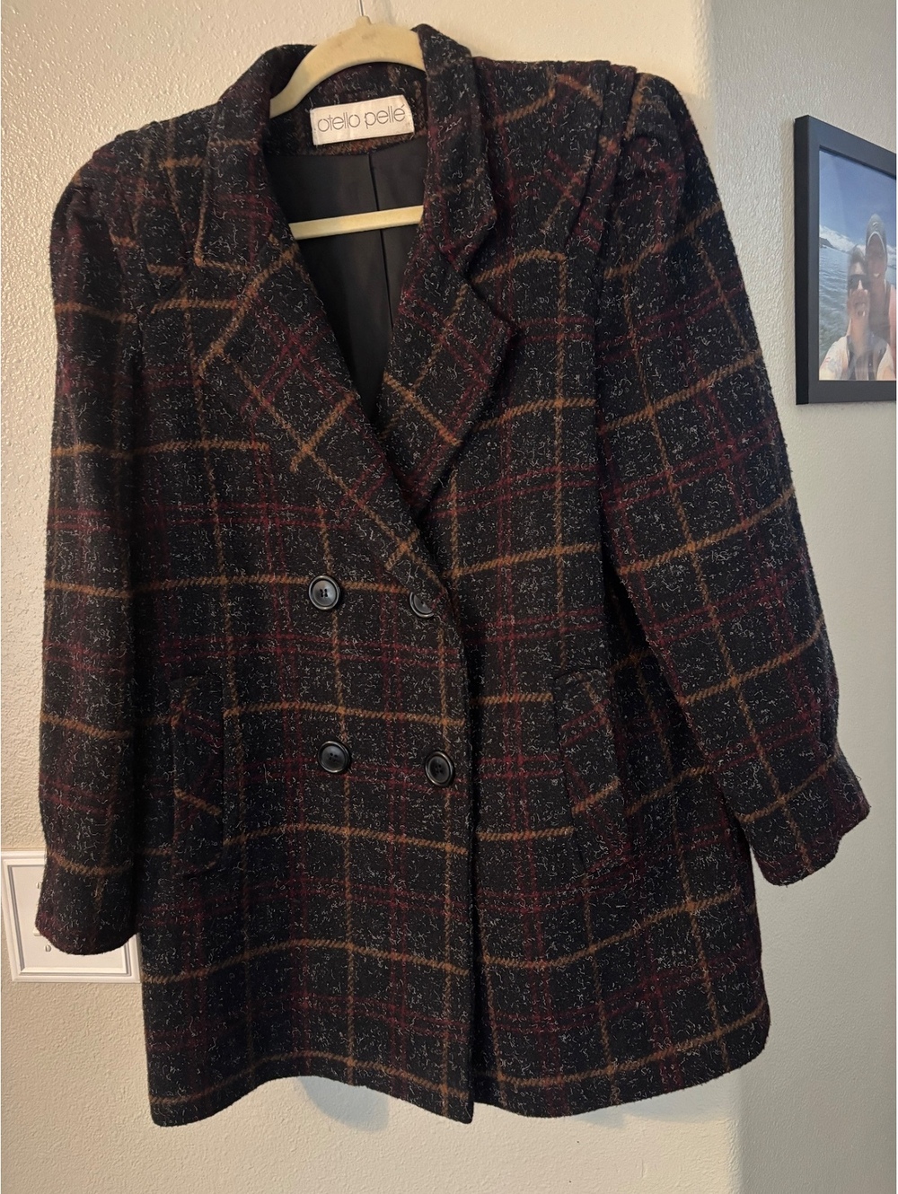 Vintage 80s Otello Pelle Plaid Coat - Pleated Shoulder Wool Blend Blazer Jacket